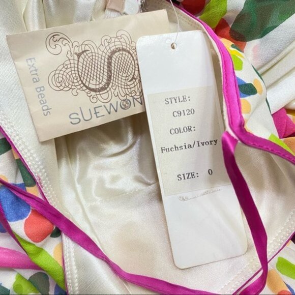 NWT Sue Wong Dress Floral Maxi Silk Women Size 0 - Picture 9 of 10